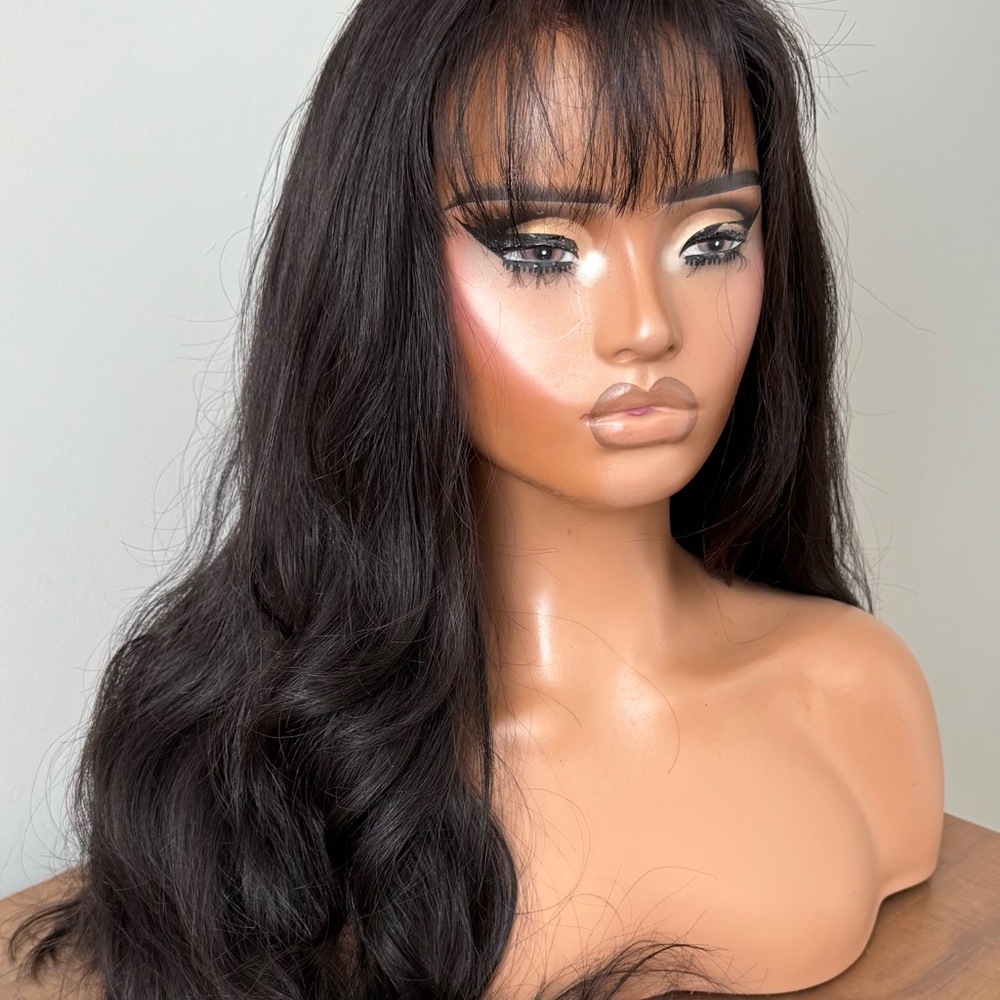 100% Raw Human Hair - Dark Brown Wig with Bangs